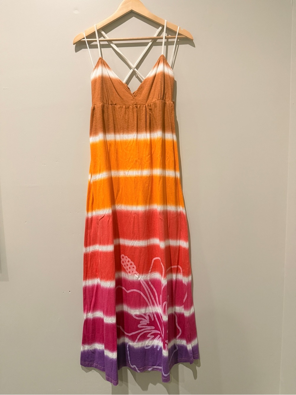 Tropical Maxi Dress Hawaiian Beach Resort Vacation Colorful Floral Casual Hippie - Picture 1 of 10